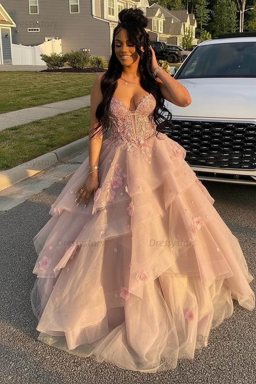 Sage Prom Dress Floral Tiered Ruffles A-Line Sweetheart Corset Long Formal Dress