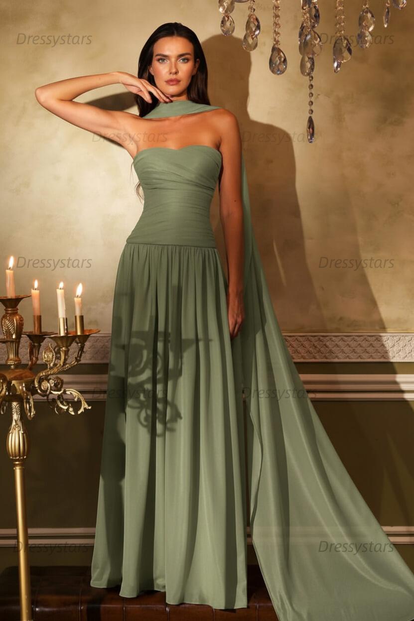 Orange A Line Prom Dress Sleeveless Strapless Formal Dress