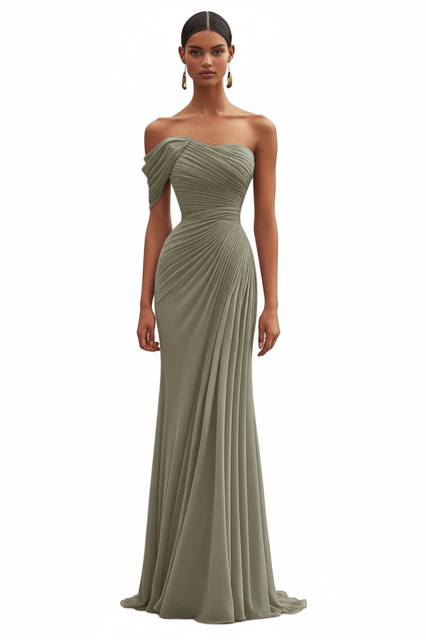 Dressystars One Shoulder Ruched Mermaid Dark Green Wedding Guest Dress Long Formal Dress