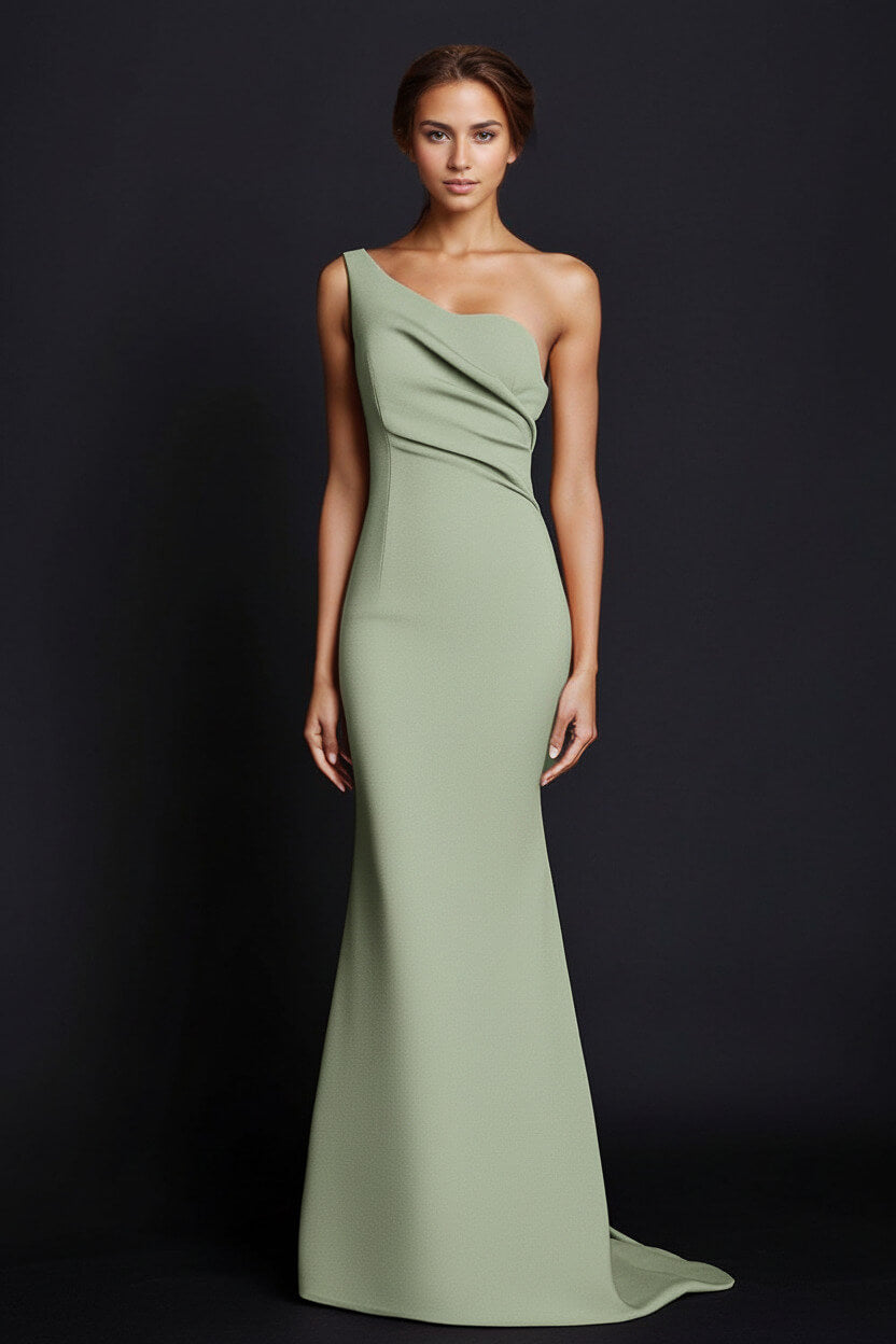 Dressystars One Shoulder Khaki Wedding Guest Dress Mermaid Long Formal Dress