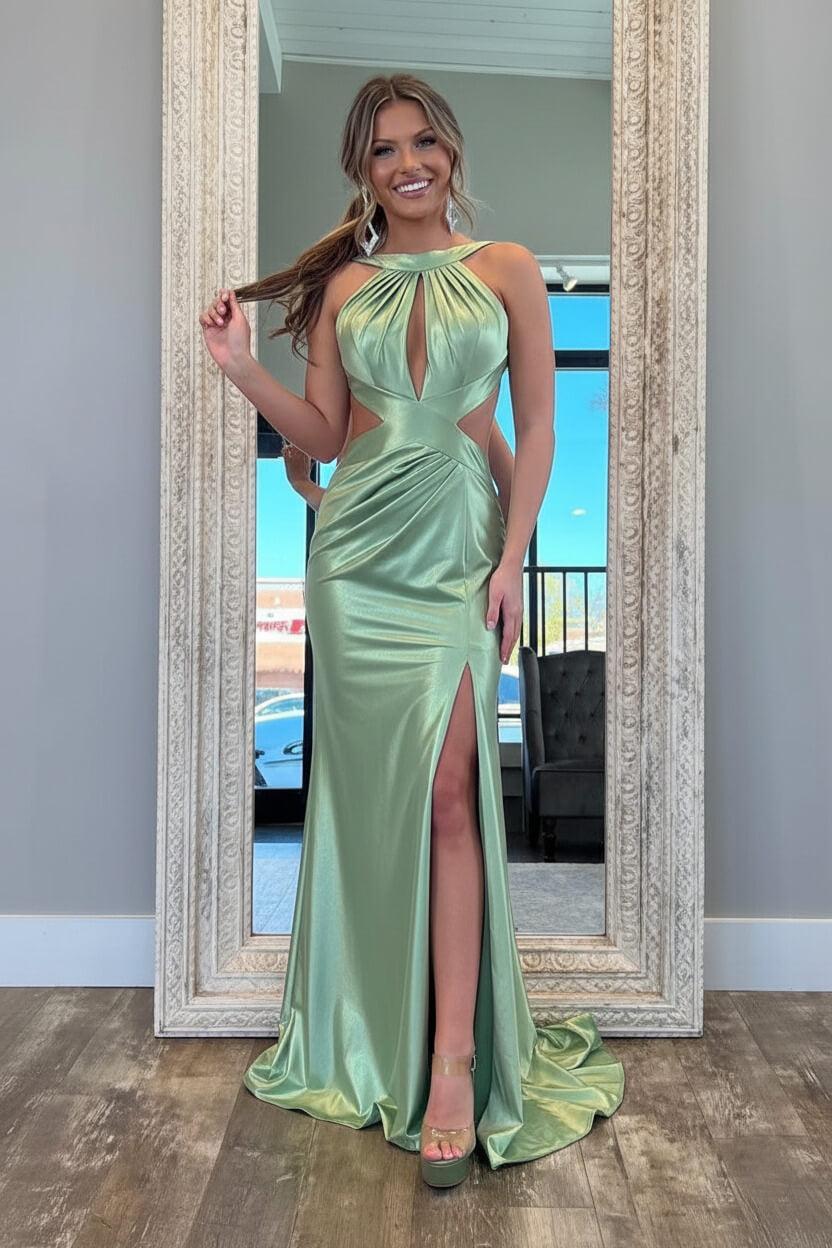 Fuchsia Metallic Mermaid Prom Dress With Slit And Open Back Formal Evening Gown