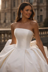 Satin Ball Gown Wedding Dress with Back Bow and Cathedral Train