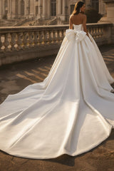 Satin Ball Gown Wedding Dress with Back Bow and Cathedral Train