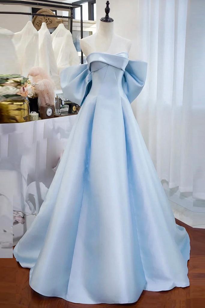 Satin Blue Prom Dress Long Formal Dress Evening Dress