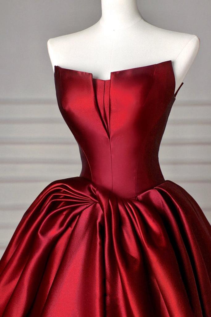 Satin Burgundy Prom Dress Long Formal Evening Dress