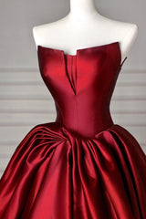 Satin Burgundy Prom Dress Long Formal Evening Dress