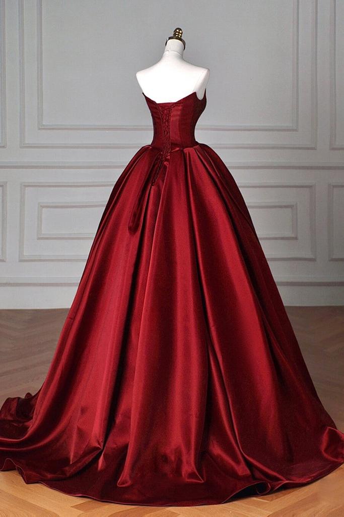 Satin Burgundy Prom Dress Long Formal Evening Dress