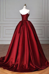 Satin Burgundy Prom Dress Long Formal Evening Dress