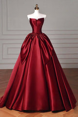 Satin Burgundy Prom Dress Long Formal Evening Dress