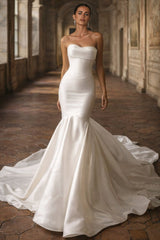Satin Mermaid Wedding Dress with Folded Sweetheart Neckline