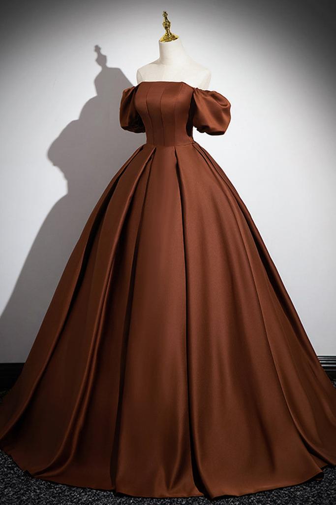Satin Prom Dress Brown Long Evening Dress