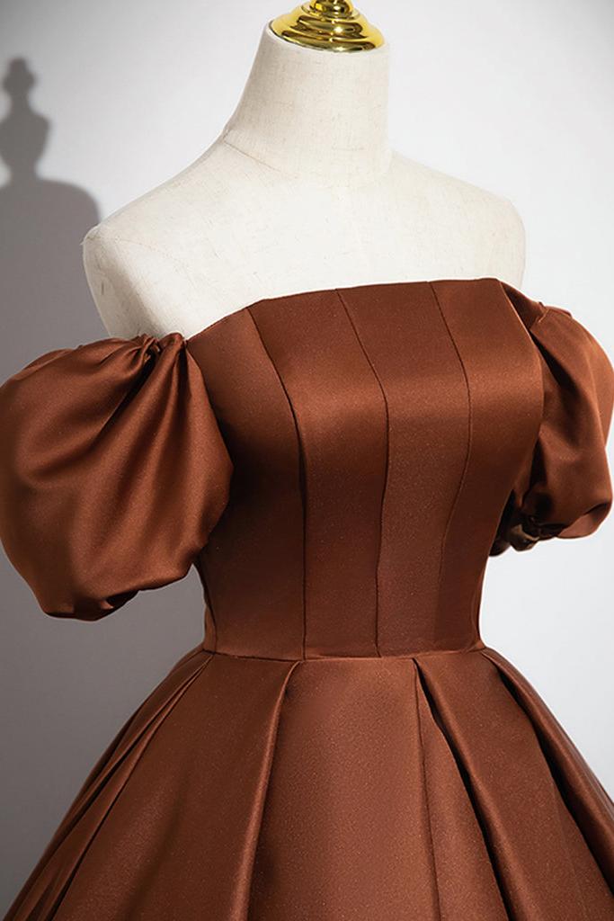 Satin Prom Dress Brown Long Evening Dress