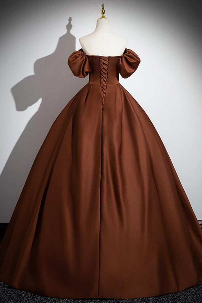 Satin Prom Dress Brown Long Evening Dress
