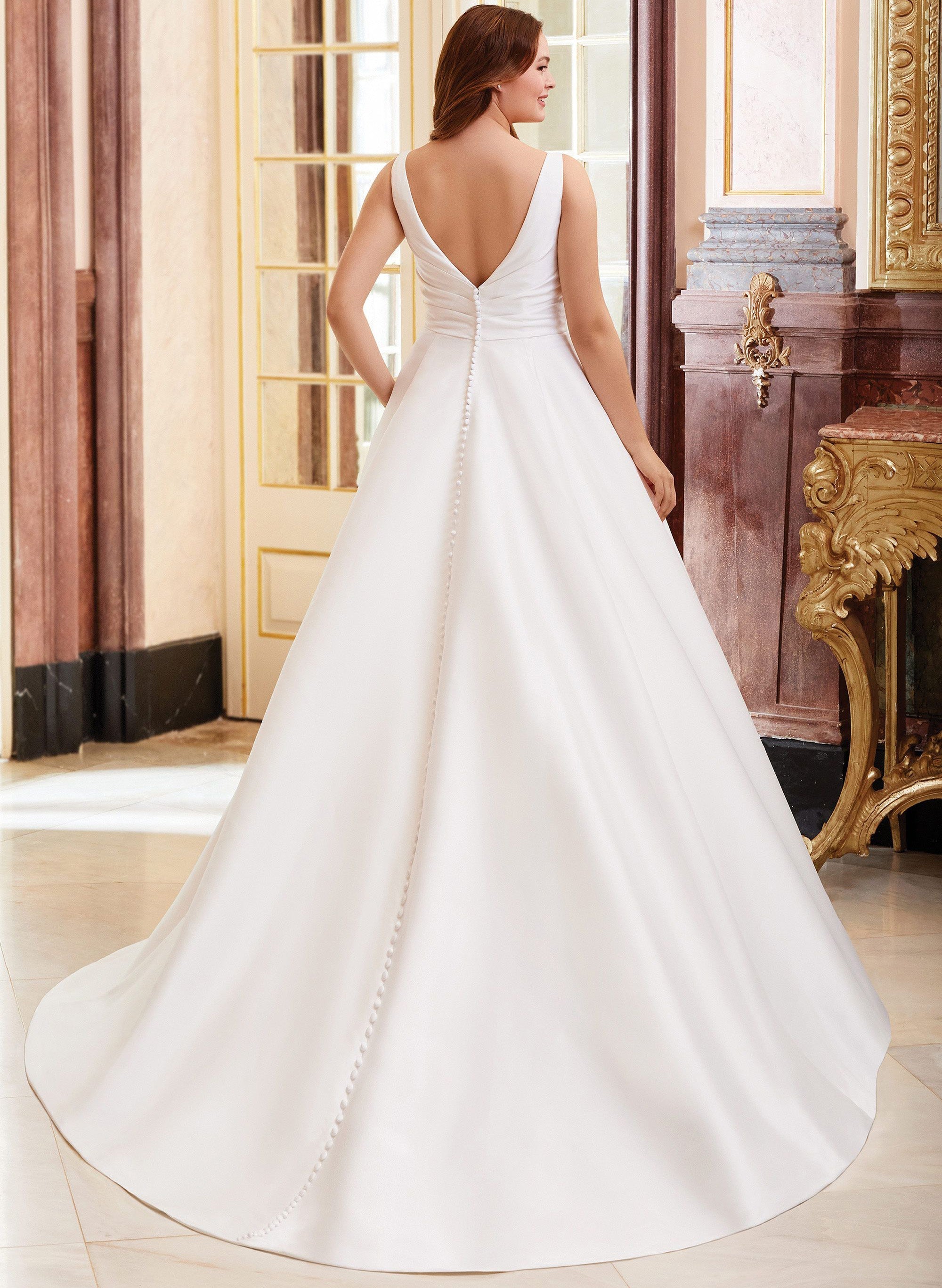 Satin V neck Ball Gown Wedding Dress