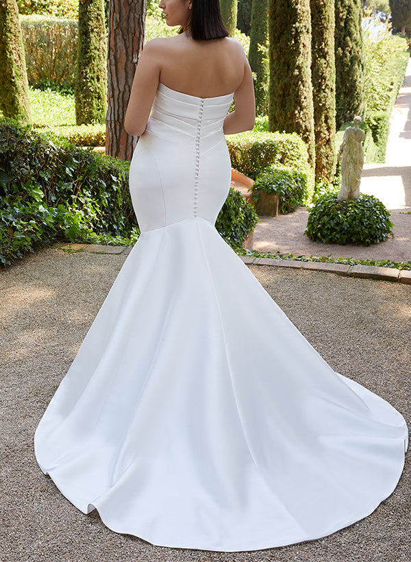 Satin Wedding Dress Elegant Trumpet/Mermaid Style Sleeveless