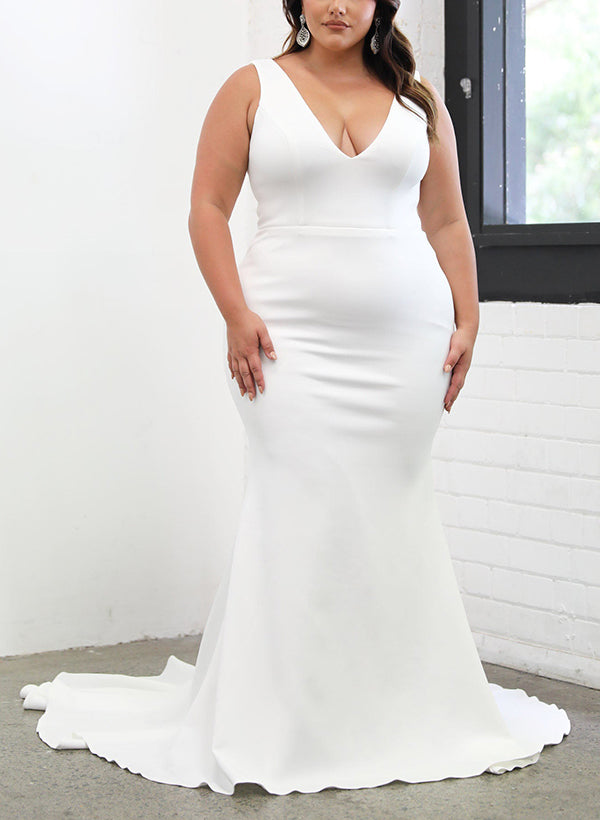 Satin Wedding Dress Elegant Trumpet/Mermaid V Neck Sleeveless