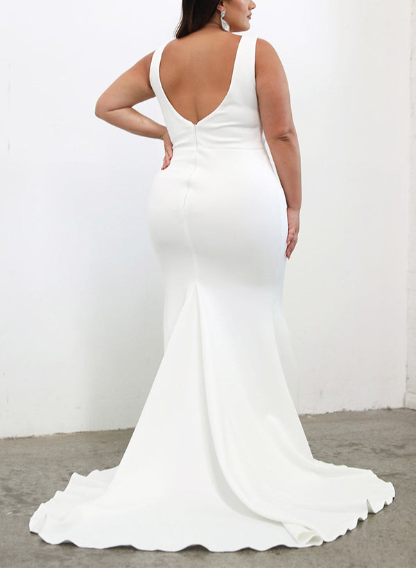 Satin Wedding Dress Elegant Trumpet/Mermaid V Neck Sleeveless