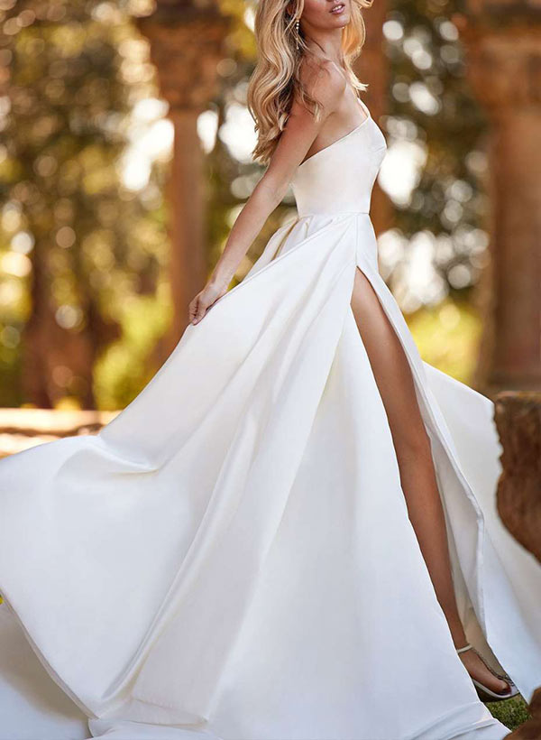 Satin Wedding Dress With Split Front