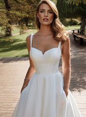 Satin Wedding Dress with Ball Gown/Princess Sweetheart Neckline and Sweep Train