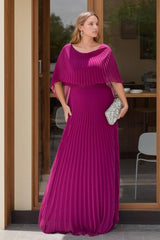 Scoop Neck Half-Sleeve Sheath/Column Dress with Pleats & Cape for Mothers of the Bride & Groom