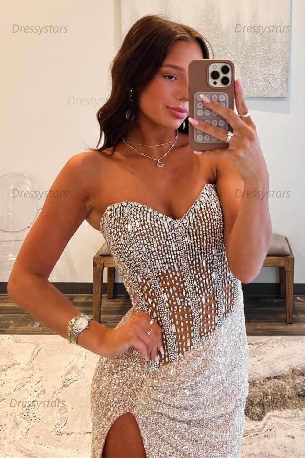 Blue Prom Dress Sweetheart Long Evening Dress with Slit