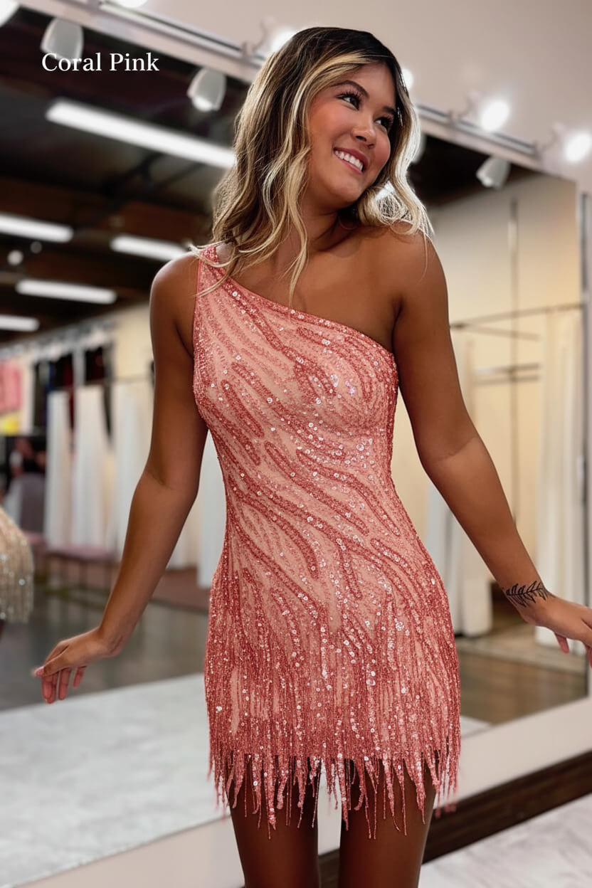 Sequined Homecoming Dress One Shoulder Short Party Cocktail Dress