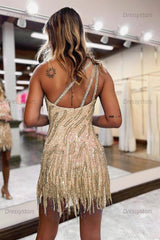Sequined Homecoming Dress One Shoulder Short Party Cocktail Dress