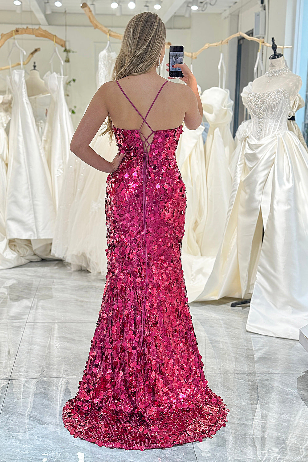 Sequined Mermaid Long Prom Dress With Slit