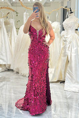 Sequined Mermaid Long Prom Dress With Slit