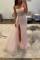 Sequins Floral Mermaid Prom Dress Corset Light Pink Long Formal Dress With Side Cape