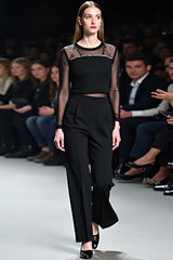 Sexy Tops Black Wedding Guest Dress Mesh FlaRed Wedding Guest Dress Pants Two-Piece Set