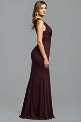 Sheath Cabernet Sleeveless Deep V-Neck Long Formal Dress