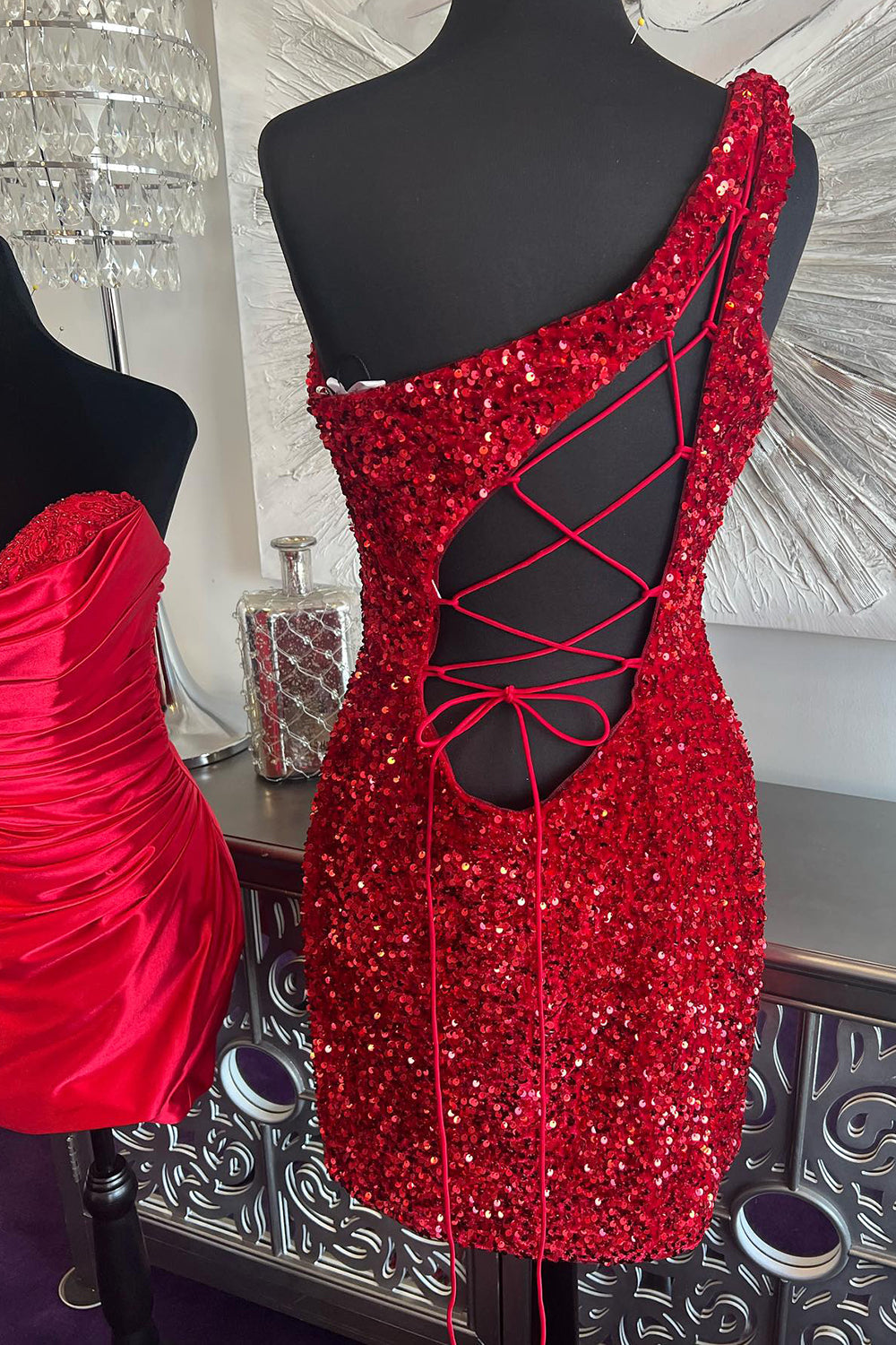 Sheath One Shoulder Royal Blue Homecoming Dresses Sequin Short Cocktail Dresses