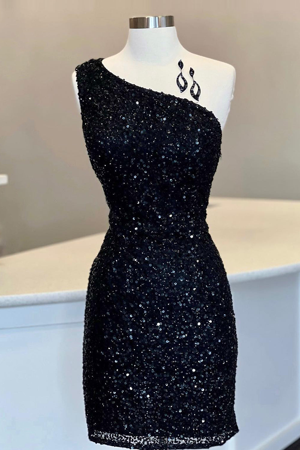 Sheath One Shoulder Royal Blue Homecoming Dresses Sequin Short Cocktail Dresses