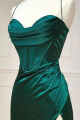 Sheath Prom Dress Spaghetti Straps Corset Satin Elegant Evening Dress with Split