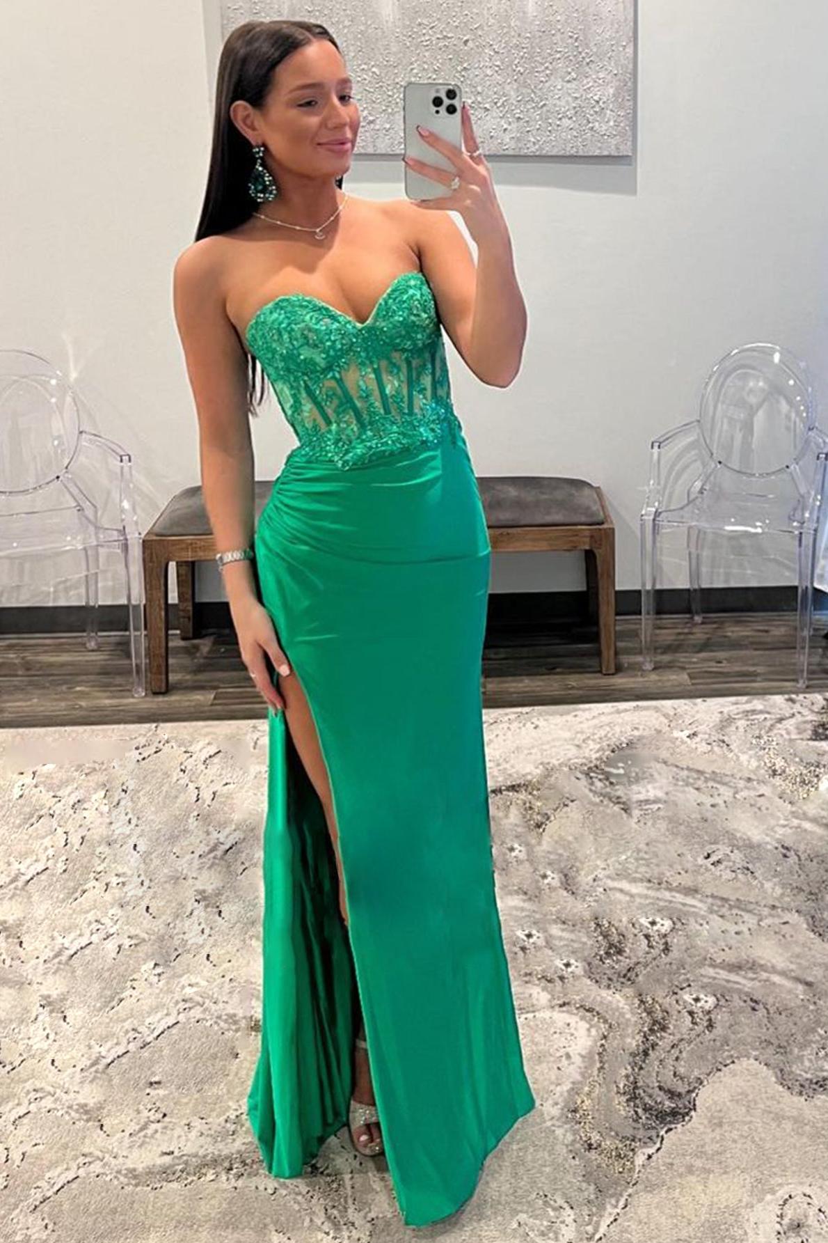 Sheath Prom Dress Strapless Sweetheart Collar Long Evening Dress with Split