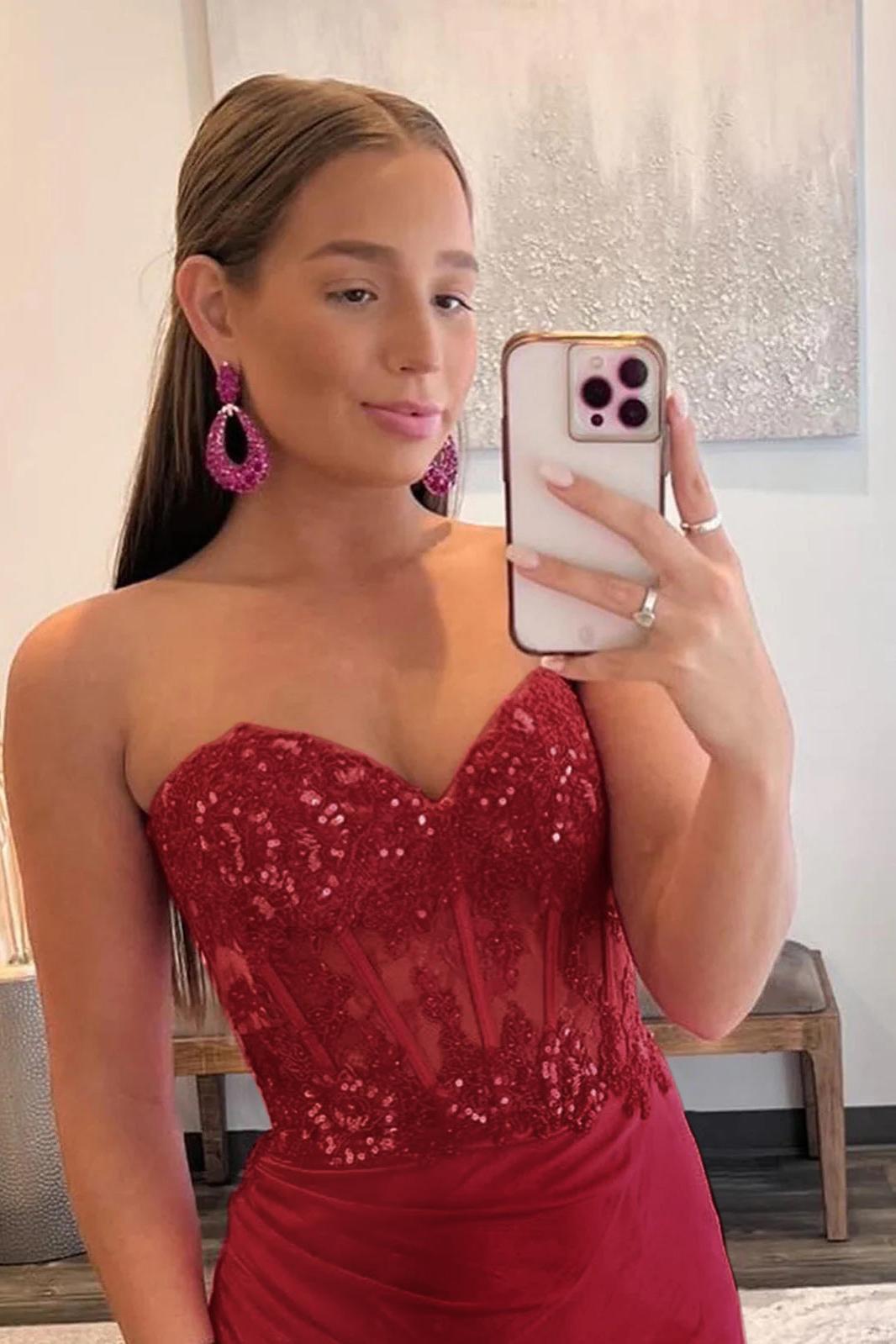 Sheath Prom Dress Strapless Sweetheart Collar Long Evening Dress with Split