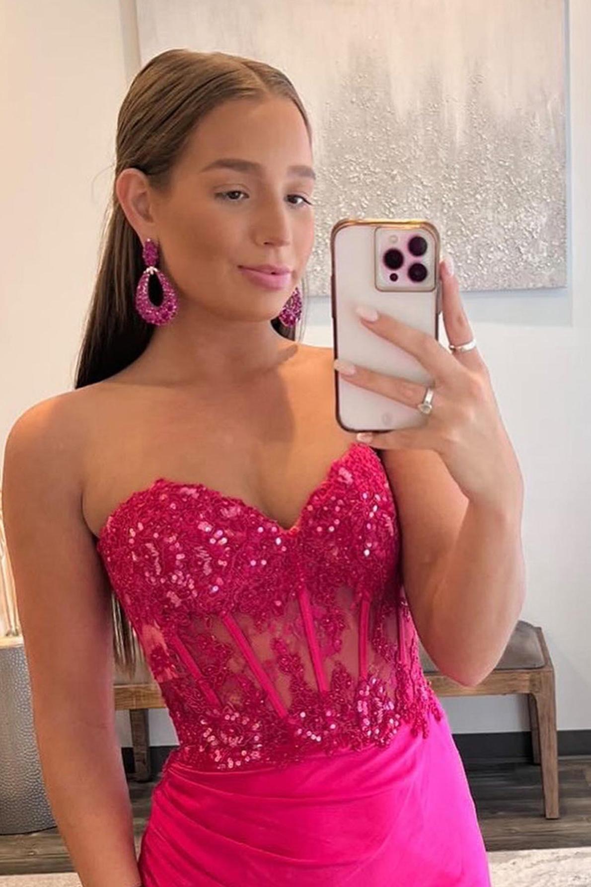 Sheath Prom Dress Strapless Sweetheart Collar Long Evening Dress with Split