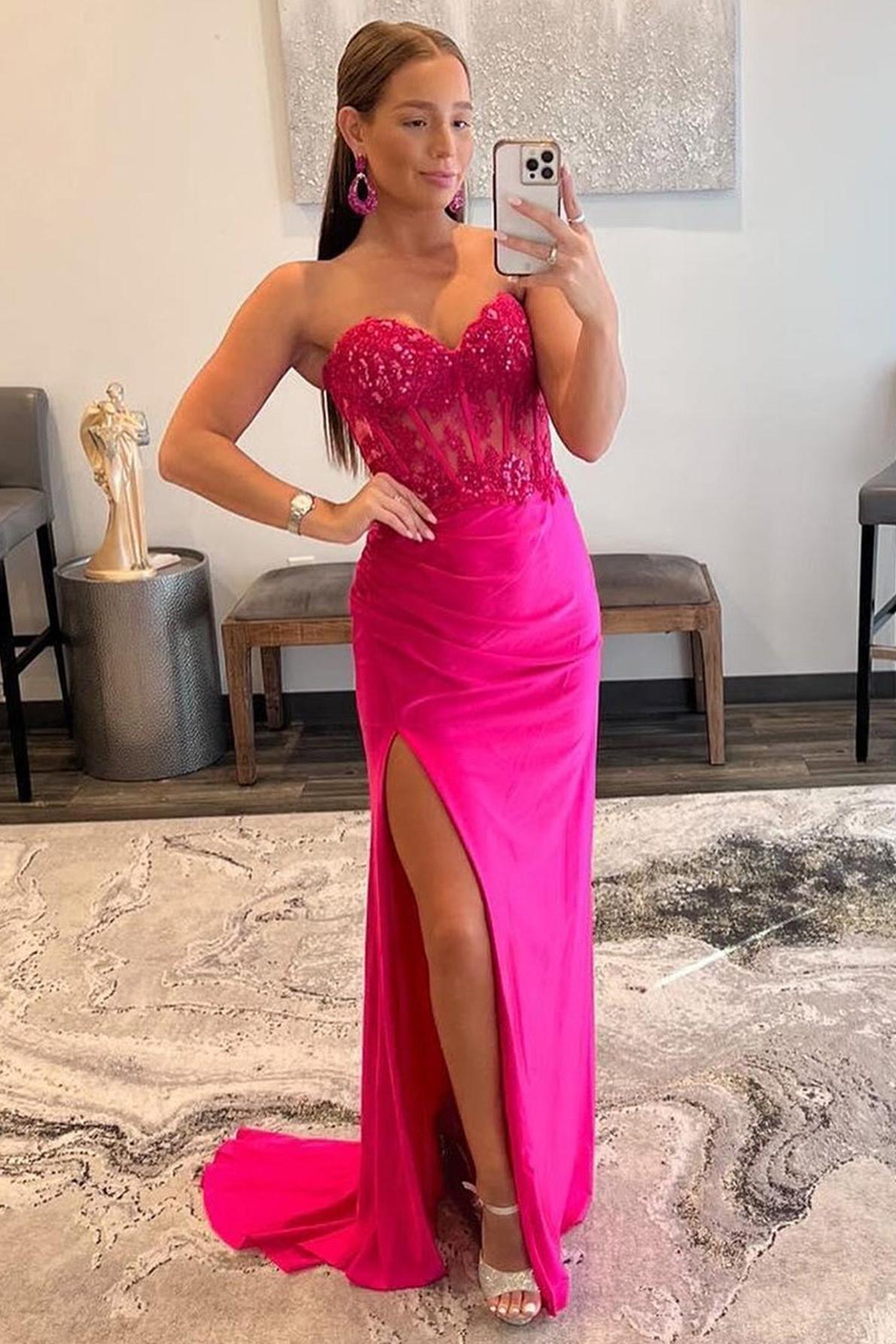 Sheath Prom Dress Strapless Sweetheart Collar Long Evening Dress with Split