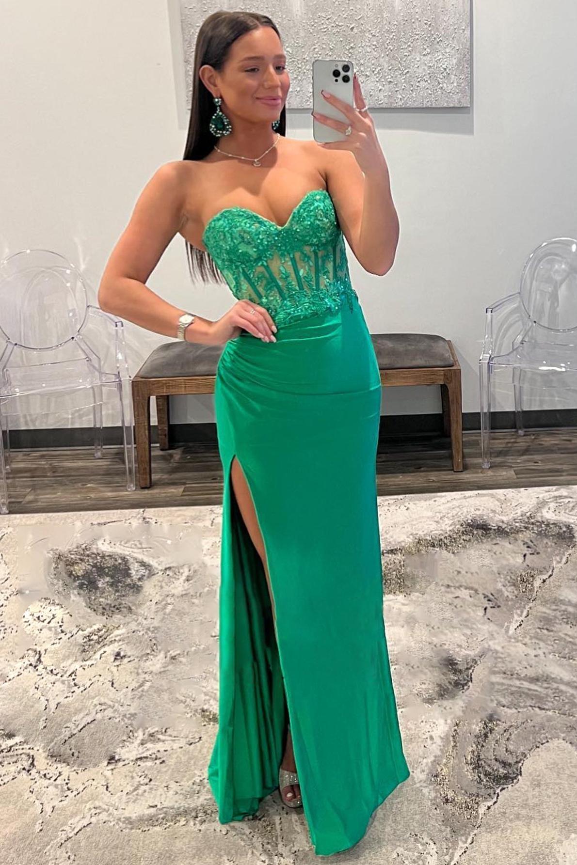 Sheath Prom Dress Strapless Sweetheart Collar Long Evening Dress with Split