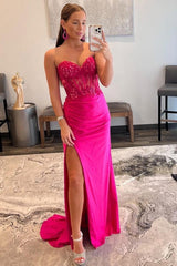 Sheath Prom Dress Strapless Sweetheart Collar Long Evening Dress with Split