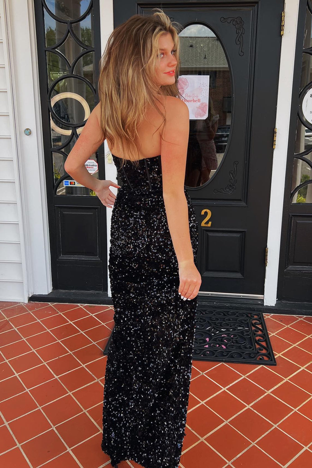 Sheath Prom Dress Sweetheart Sequined Evening Dress with Slit