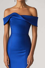 Sheath Satin Royal Blue Wedding Guest Dress Long Formal Dress