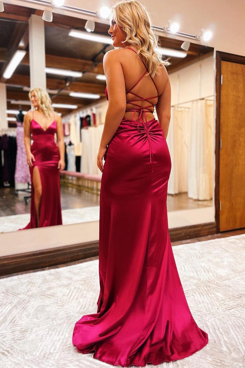 Sheath Spaghetti Straps Blue Prom Dress Long Evening Dress with Silt