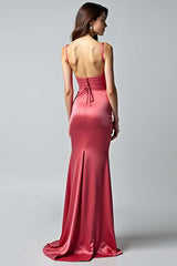 Sheath Watermelon V-Neck Backless Long Formal Dress