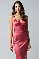 Sheath Watermelon V-Neck Backless Long Formal Dress