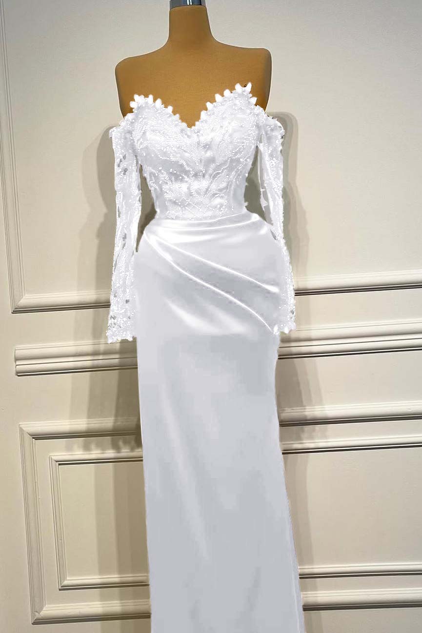 Sheath/Column Prom Dress Long Sleeve Off the Shoulder Formal Dress With Beadings and Rhinestones