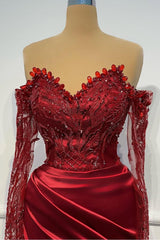 Sheath/Column Prom Dress Long Sleeve Off the Shoulder Formal Dress With Beadings and Rhinestones