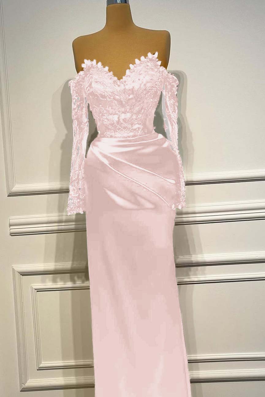 Sheath/Column Prom Dress Long Sleeve Off the Shoulder Formal Dress With Beadings and Rhinestones