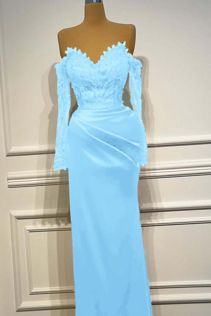 Sheath/Column Prom Dress Long Sleeve Off the Shoulder Formal Dress With Beadings and Rhinestones